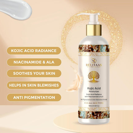 Belitaas Kojic Acid Radiance Moisturizer with Niacinamide & ALA | Targeted Formula for Pigmentation and Skin Blemishes – 100ml