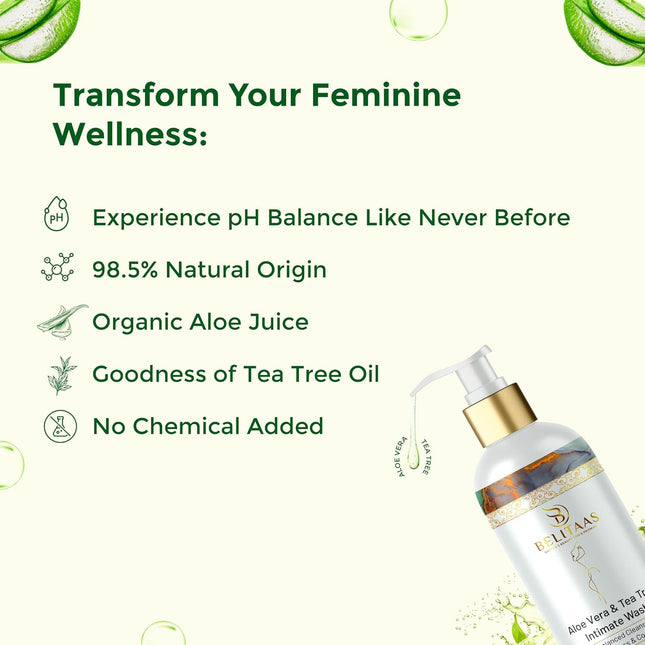 Belitaas Intimate Wash, Aloe Vera & Tea Tree Oil, pH Balanced, Gentle, 100ml