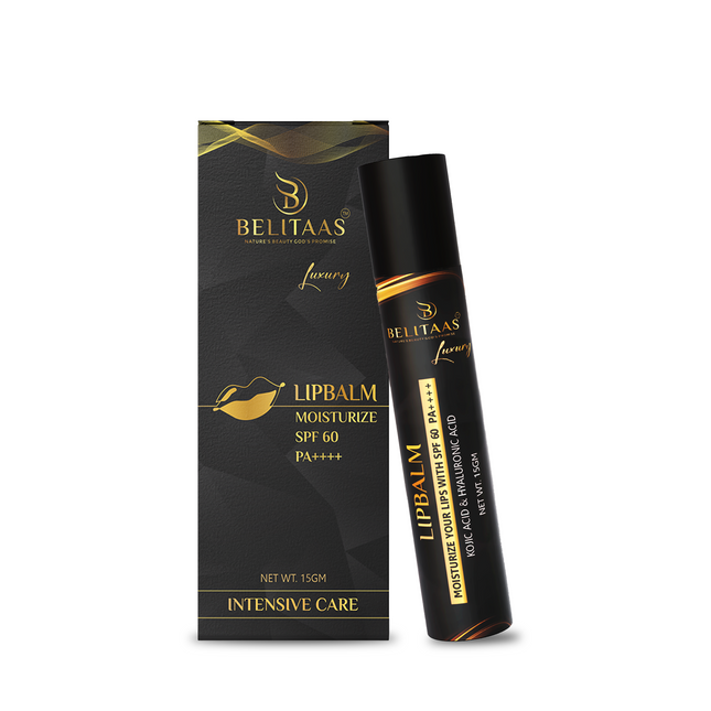 Belitaas Luxury Lip Balm - 15ml | Moisturizing Lip Care with SPF, PA++++| Moisturizing + SPF 60 | Enriched with Kojic Acid & Hyaluronic Acid for Hydration & Sun Protection