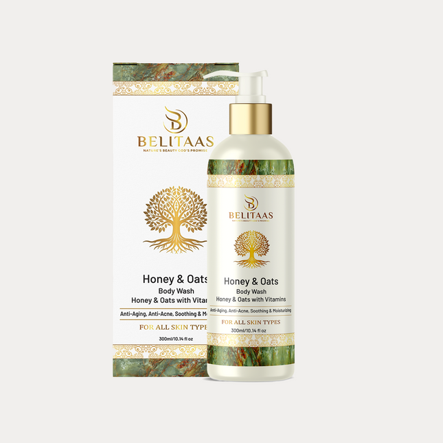 Belitaas Honey and Oats Body Wash, Nourishing Plant-Based Cleanser, 10.14 fl oz, Vitamin-Enriched, Sulfate-Free | Non Irritating Plant Based Formula