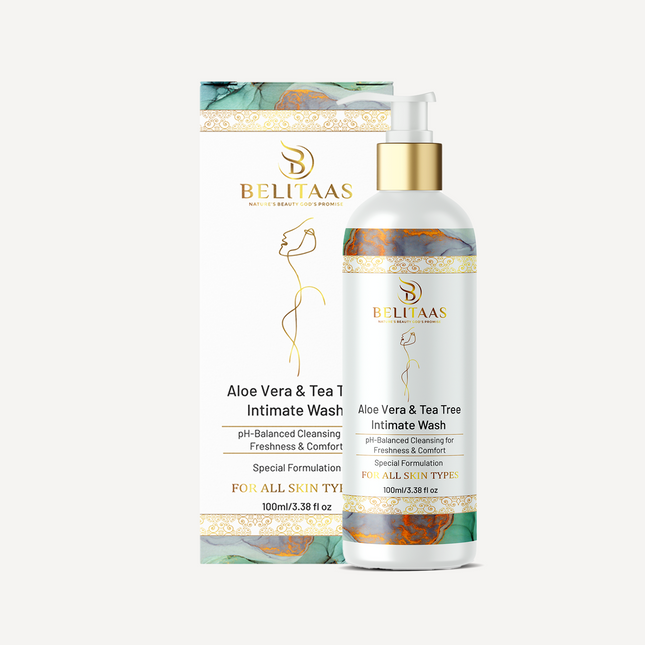 Belitaas Intimate Wash, Aloe Vera & Tea Tree Oil, pH Balanced, Gentle, 100ml